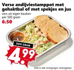 Coop Verse andijviestamppot met gehaktbal of met spekjes en jus aanbieding