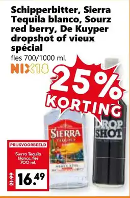 Coop Sierra Schipperbitter, Tequila blanco, Sourz red berry, De Kuyper dropshot of vieux spécial aanbieding
