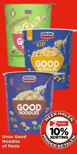 Vomar Voordeelmarkt Unox Good Noodles of Pasta aanbieding