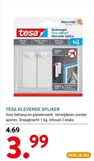 Kluswijs TESA KLEVENDE SPIJKER aanbieding