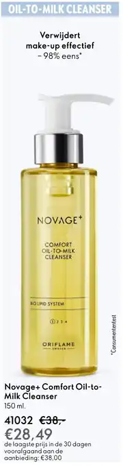 Oriflame Novage+ Comfort Oil to Milk Cleanser aanbieding