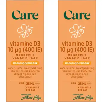 Albert Heijn Care Vitamine D3 10µg druppels 2-pack aanbieding