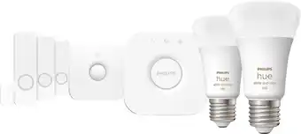 Coolblue Philips Hue Secure Startpakket E27 White Ambiance 2-Pack + Sensoren aanbieding