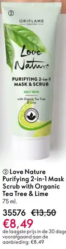 Oriflame Love Nature Purifying 2 in 1 Mask & Scrub with Organic Tea Tree & Lime aanbieding