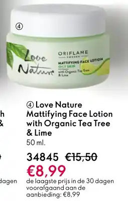 Oriflame Love Nature Mattifying Face Lotion with Organic Tea Tree & Lime aanbieding