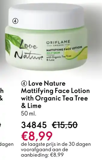 Oriflame Love Nature Mattifying Face Lotion with Organic Tea Tree & Lime aanbieding