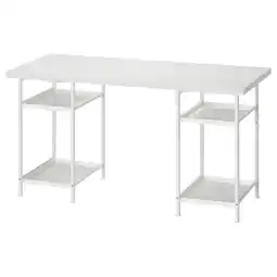 IKEA Wit lagkapten bureau, rechthoekig, metalen frame, twee planken aanbieding