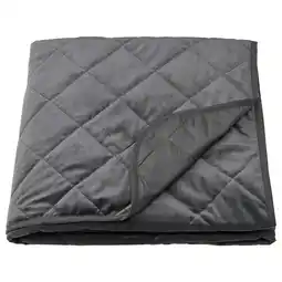 IKEA Mjukplister donkergrijze sprei, zacht gerecycled polyester fluweel, gewatteerd rechthoekig ontwerp aanbieding