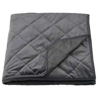 IKEA Mjukplister donkergrijze sprei, zacht gerecycled polyester fluweel, gewatteerd rechthoekig ontwerp aanbieding