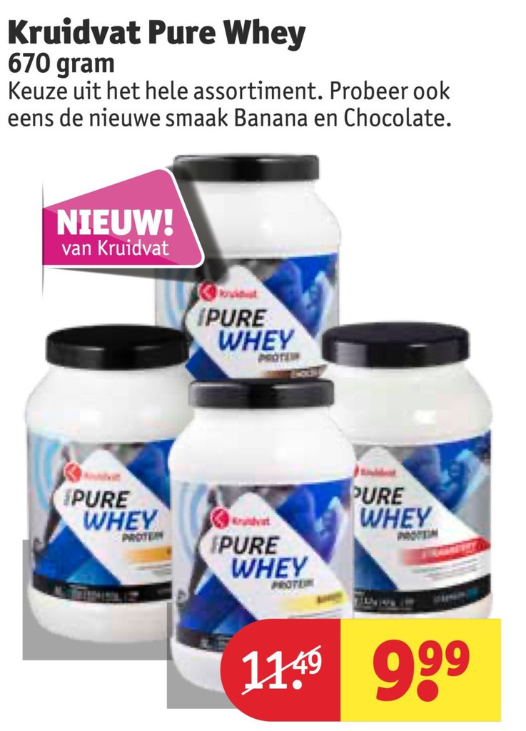 Kruidvat Pure Whey 670 gram aanbieding bij Kruidvat