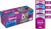 Welkoop Whiskas 1+ Vis Selectie in gelei - Kattenvoer - 40x85 gram - Zalm - Tonijn - 3,4kg aanbieding