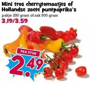 Boon`s Markt Mini tros cherrytomaatjes of Hollandse zoete puntpaprika's pakje aanbieding
