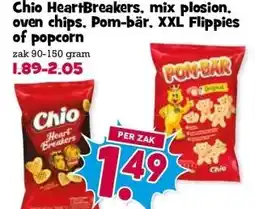 Boon`s Markt Chio HeartBreakers, mix plosion. oven chips. Pom-bär, XXL Flippiesof popcorn aanbieding