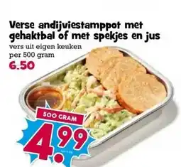 Boon`s Markt Verse andijviestamppot met gehaktbal of met spekjes en jus aanbieding