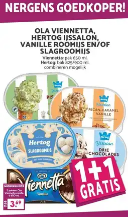 Boon`s Markt OLA VIENNETTA, HERTOG IJSSALON, VANILLE ROOMIJS EN/OF SLAGROOMIJS aanbieding