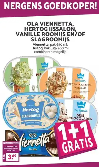 Boon`s Markt OLA VIENNETTA, HERTOG IJSSALON, VANILLE ROOMIJS EN/OF SLAGROOMIJS aanbieding