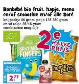 Boon`s Markt Bonbébé bio fruit, hapje, menu en/of smoothie en/of alle Soré aanbieding