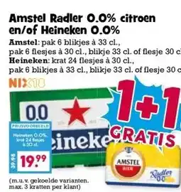Boon`s Markt Amstel Radler 0.0% citroen en/of Heineken 0.0% aanbieding