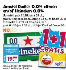 Boon`s Markt Amstel Radler 0.0% citroen en/of Heineken 0.0% aanbieding