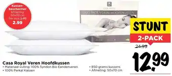 Vomar Voordeelmarkt Casa Royal Veren hoofdkussen 2-pack aanbieding