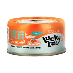 Zooplus 12x 70g Lucky Lou Extra Food Filet in bouillon Tonijn & Zalm nat kattenvoer aanbieding