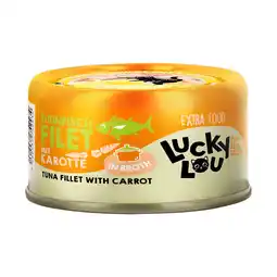 Zooplus 12x 70g Lucky Lou Extra Food Filet in bouillon Tonijn & Wortel nat kattenvoer aanbieding