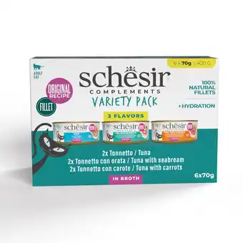 Zooplus 6x70g Schesir Supplementen in bouillon Mix (3 soorten) natvoer voor katten aanbieding