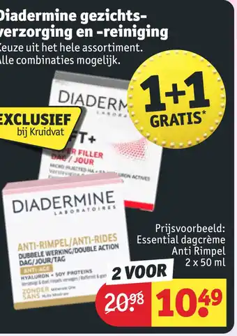 Kruidvat Diadermine gezichts- verzorging en -reiniging 2 x 50 ml aanbieding