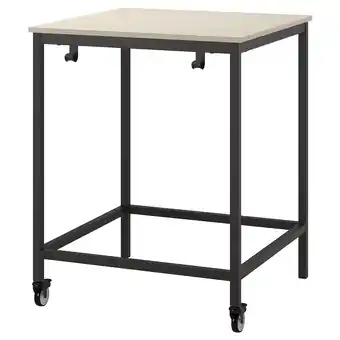 IKEA Trotton bureau, beige, metalen onderstel, zwenkwielen, vierkant blad aanbieding