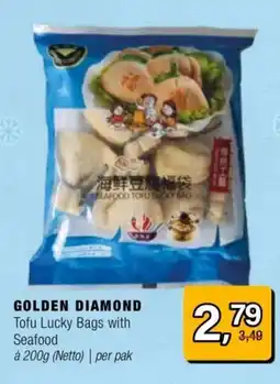Amazing Oriëntal Golden Diamond Tofu Lucky Bags with Seafood aanbieding