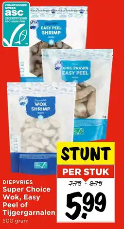 Vomar Voordeelmarkt Diepvries Super Choice Wok, Easy Peel of Tijgergarnalen aanbieding