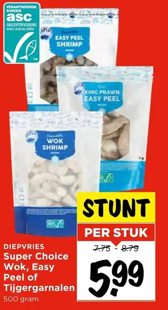 Vomar Voordeelmarkt Diepvries Super Choice Wok, Easy Peel of Tijgergarnalen aanbieding