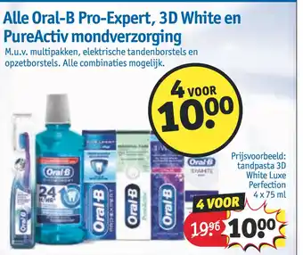 Kruidvat Alle Oral-B Pro-Expert, 3D White en PureActiv mondverzorging 4 x 75 ml aanbieding