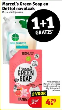 Kruidvat Marcel's Green Soap en Dettol navulzak aanbieding