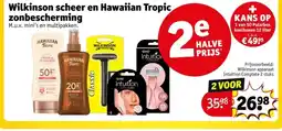 Kruidvat Wilkinson scheer en Hawaiian Tropic zonbescherming aanbieding