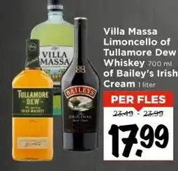 Vomar Voordeelmarkt Villa Massa Limoncello of Tullamore Dew Whiskey of Bailey's Irish Cream aanbieding