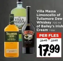 Vomar Voordeelmarkt Villa Massa Limoncello of Tullamore Dew Whiskey of Bailey's Irish Cream aanbieding