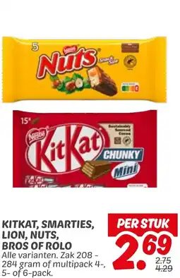 Dekamarkt Kitkat, smarties, lion, nuts, bros of rolo aanbieding