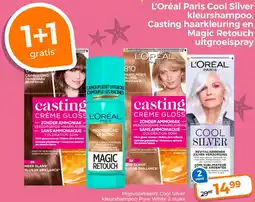 Trekpleister L'Oréal Paris Cool Silver kleurshampoo, Casting haarkleuring en Magic Retouch uitgroeispray aanbieding