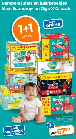 Trekpleister Pampers luiers en luierbroekjes Maxi Economy en Giga XXL pack aanbieding