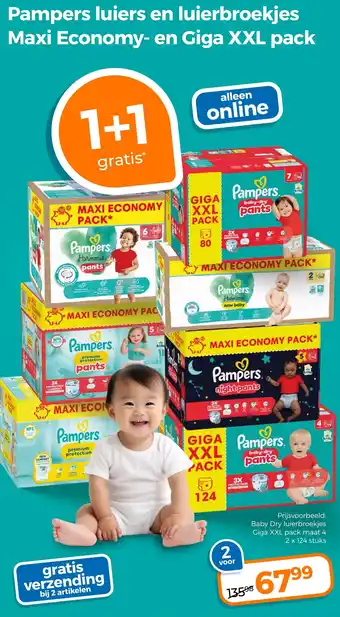 Trekpleister Pampers luiers en luierbroekjes Maxi Economy en Giga XXL pack aanbieding