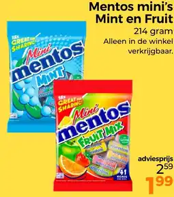 Trekpleister Mentos mini's Mint en Fruit aanbieding