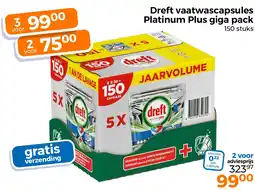 Trekpleister Dreft vaatwascapsules Platinum Plus giga pack aanbieding