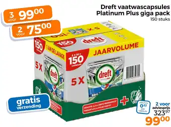 Trekpleister Dreft vaatwascapsules Platinum Plus giga pack aanbieding