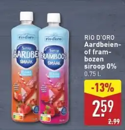 ALDI Rio d'oro aardbeien of frambozen Siroop 0% aanbieding