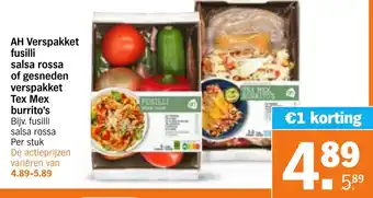 Albert Heijn AH Verspakket fusilli salsa rossa of gesneden verspakket Tex Mex burrito's aanbieding