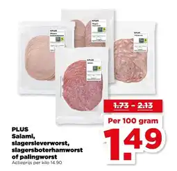 PLUS PLUS Salami, slagersleverworst, slagersboterhamworst of palingworst aanbieding