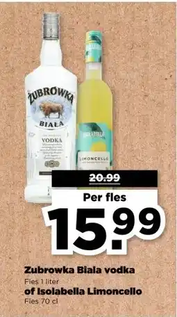 PLUS Zubrowka Biala vodka of Isolabella Limoncello aanbieding