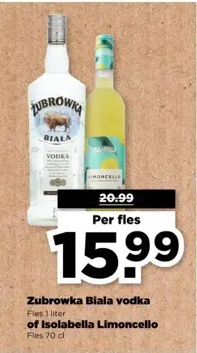 PLUS Zubrowka Biala vodka of Isolabella Limoncello aanbieding