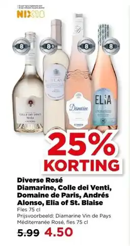 PLUS Diverse Rosé Diamarine, Colle dei Venti, Domaine de Paris, Andrés Alonso, Elia of St. Blaise aanbieding